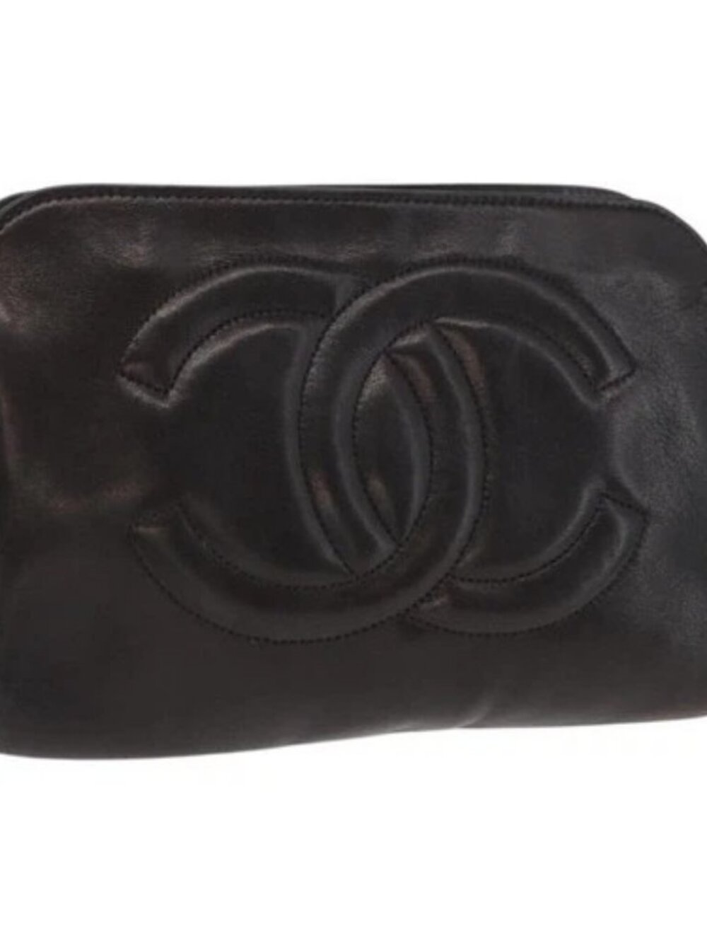 CHANEL Pouch Lamb Skin Black Gold CC Auth fm5050